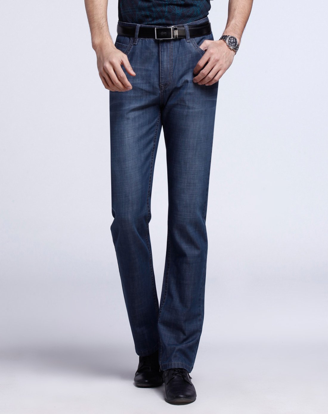 男款多色绅士商务直筒牛仔长裤浅灰蓝 运费 (订单满288免运费) 颜色