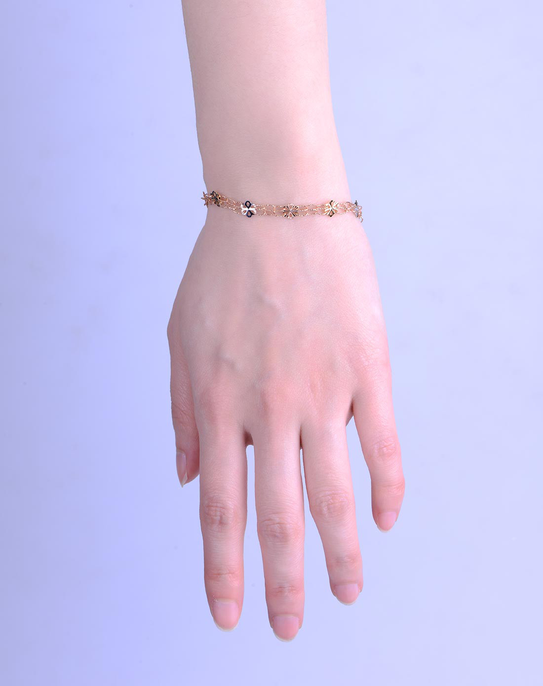 彩18k金手链三色十字间雪花链约3克