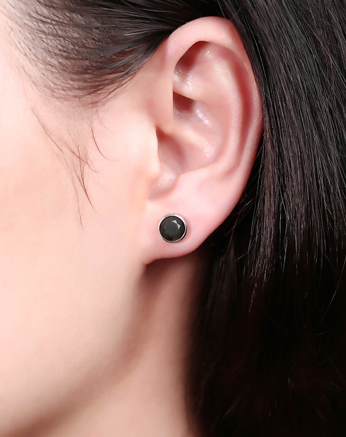 曼古银 【六字真言】s925银复古黑曜石情侣耳环单个黑色