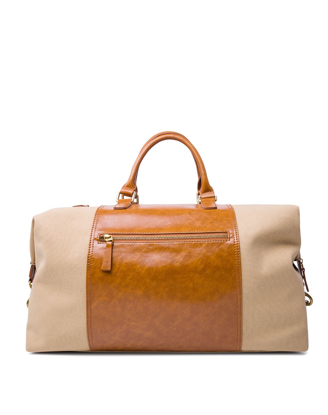 男士卡其色帆布皮革拼接旅行包