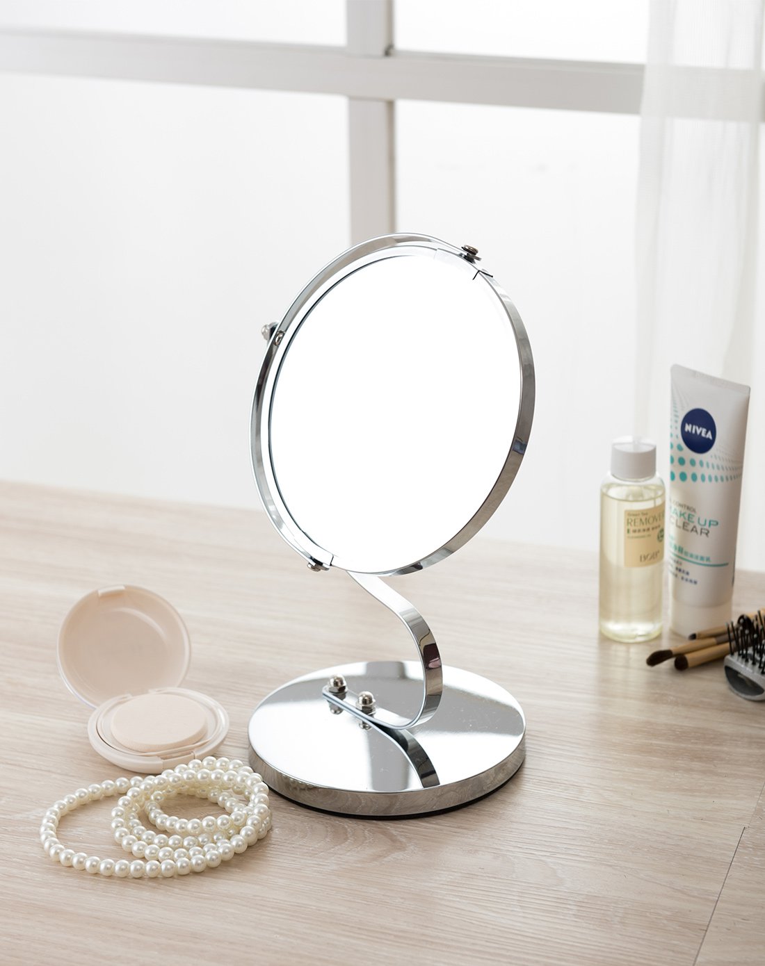 s形立式圆形不锈钢化妆镜