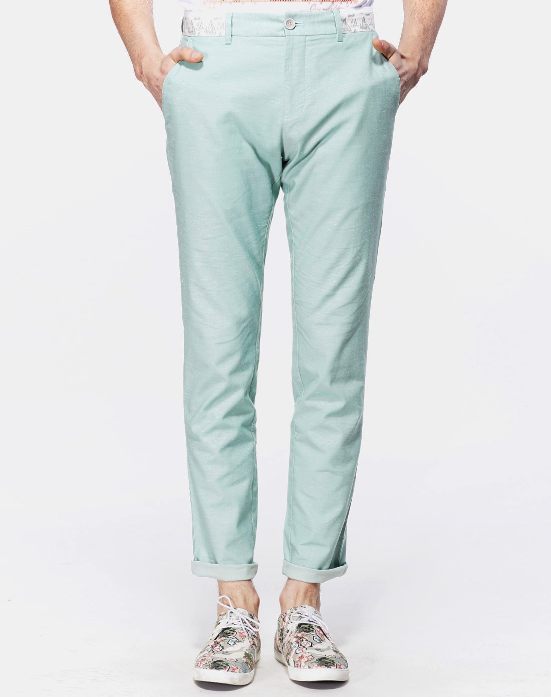 男装休闲长裤薄荷绿