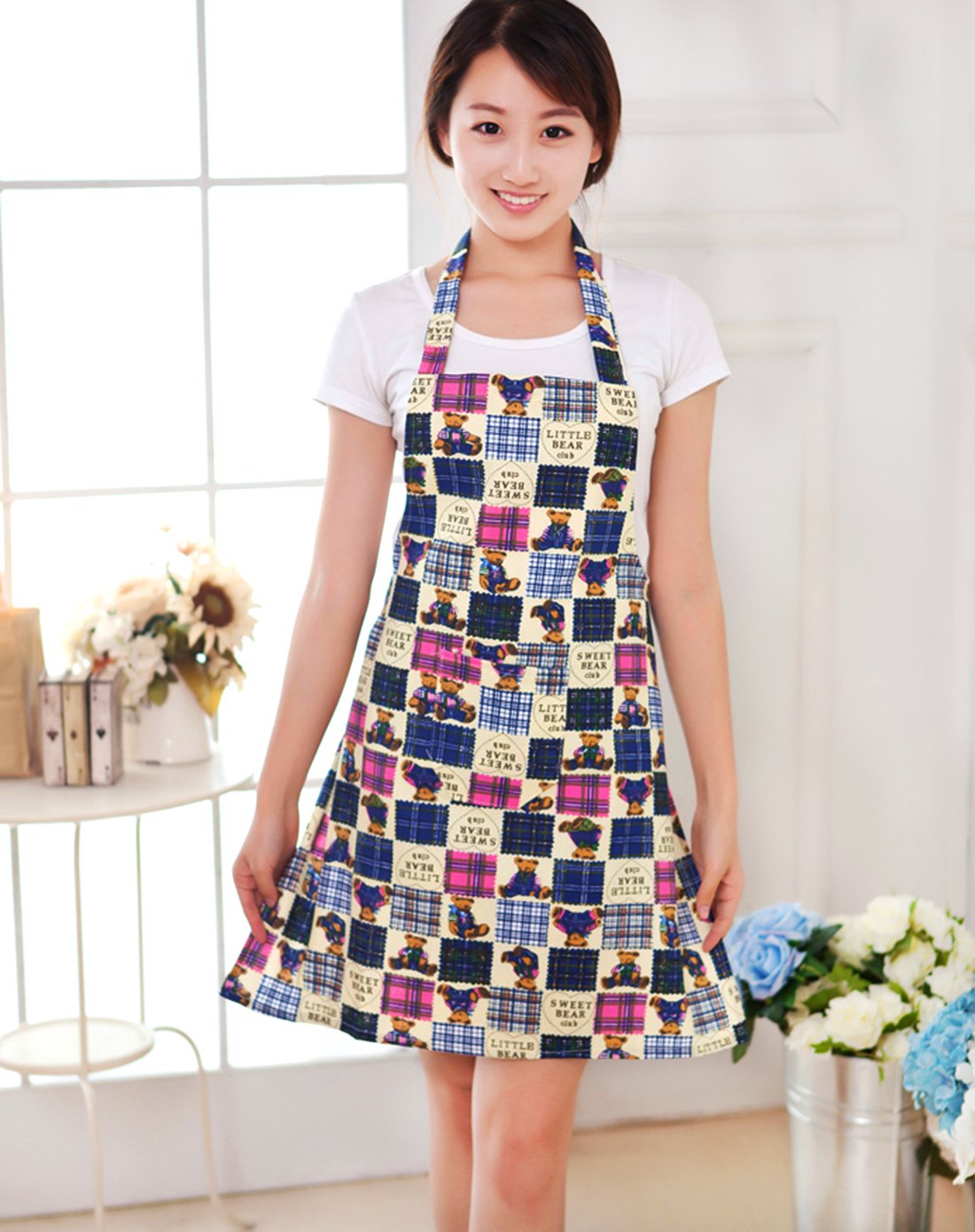 小熊帆布防油防污吊带围裙(多色可选)