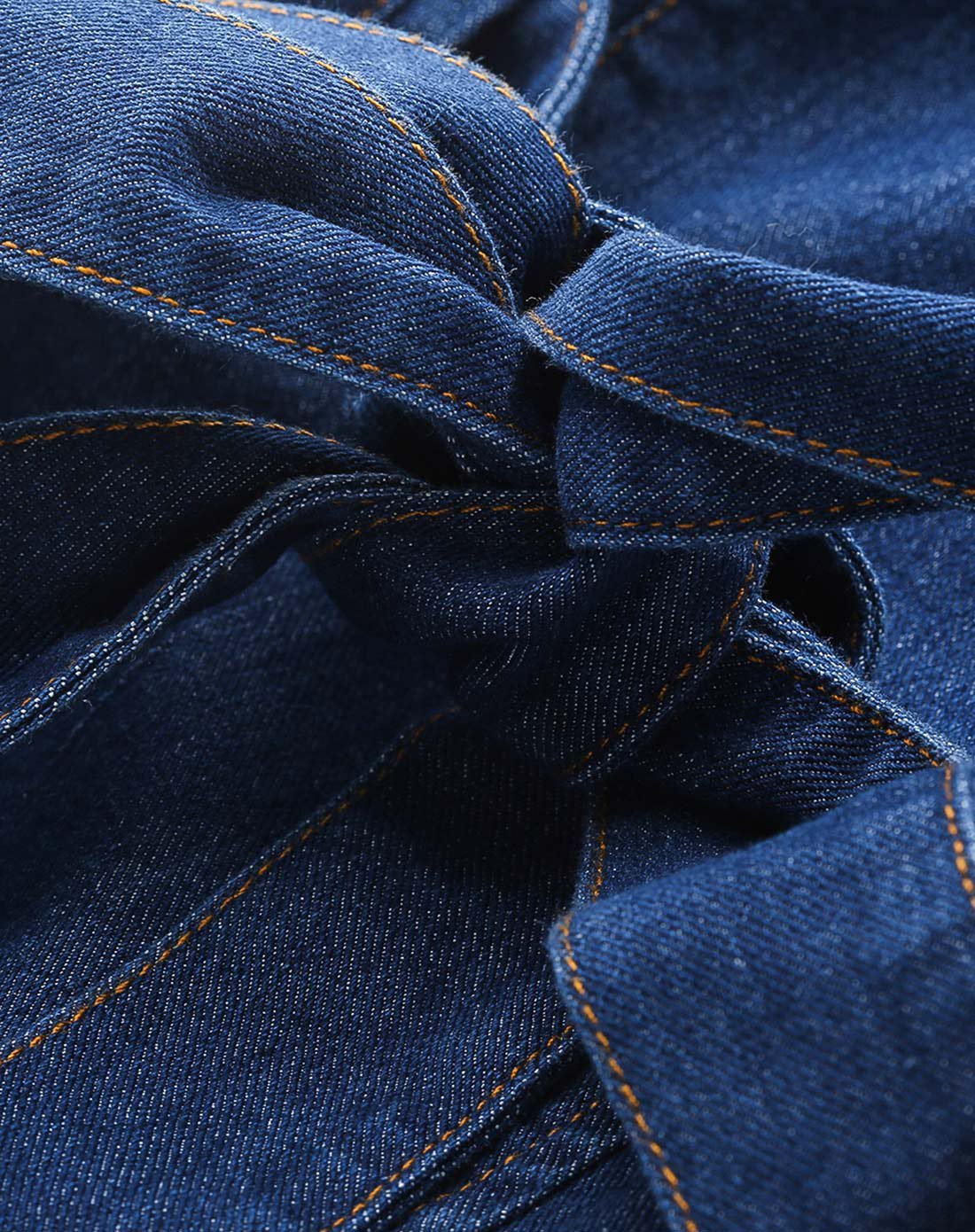 墨水蓝v领系带开叉牛仔背带裙