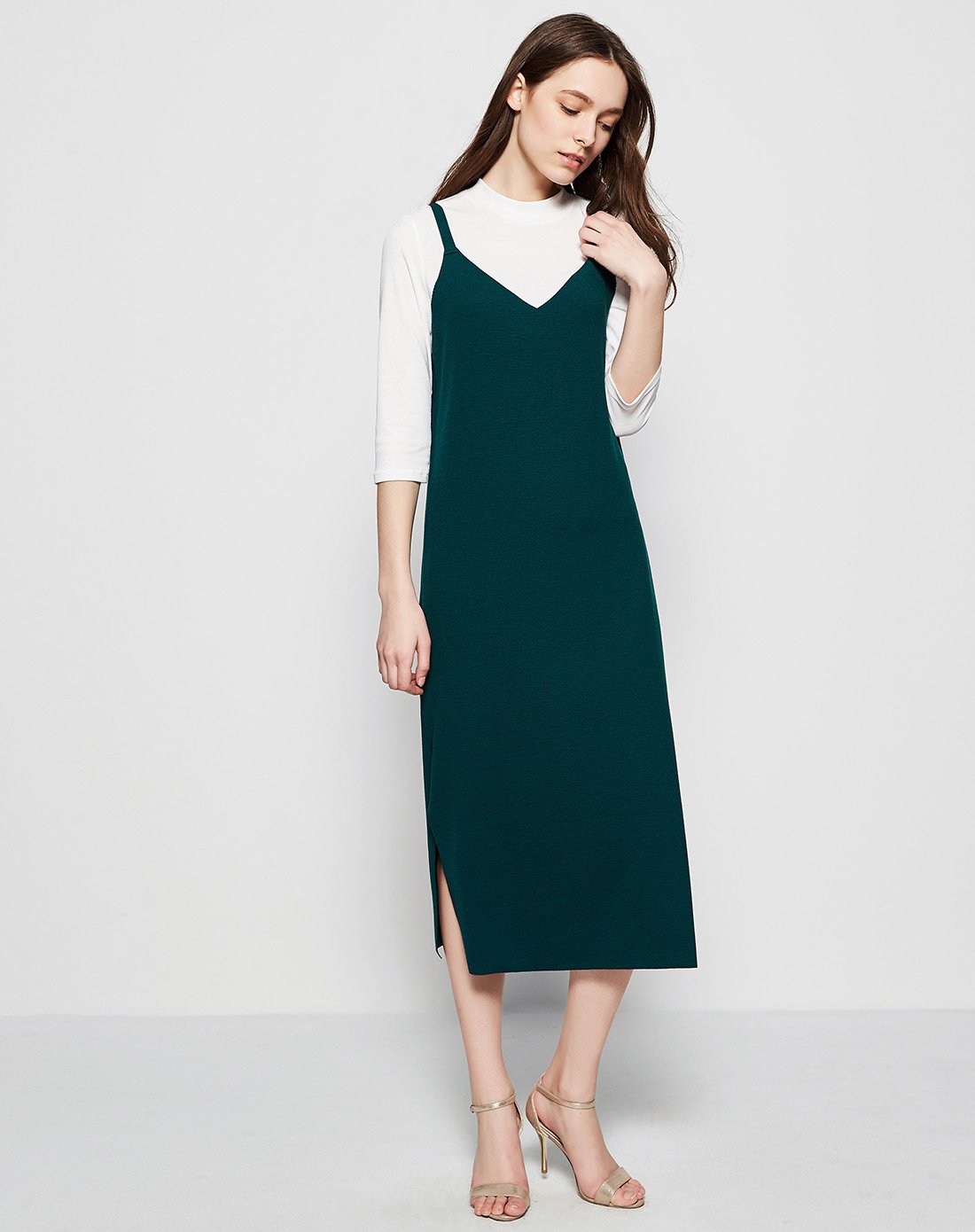 领吊带裙百搭上衣两件套连衣裙浅灰