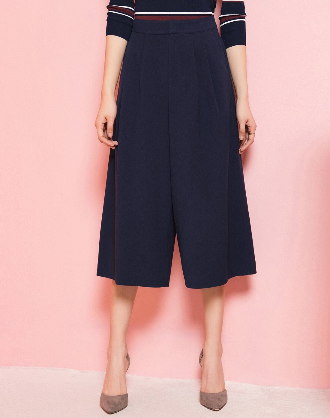 气质通勤ol风七分阔腿裤休闲百搭松紧腰简约大方时尚潮流阔腿休闲裤