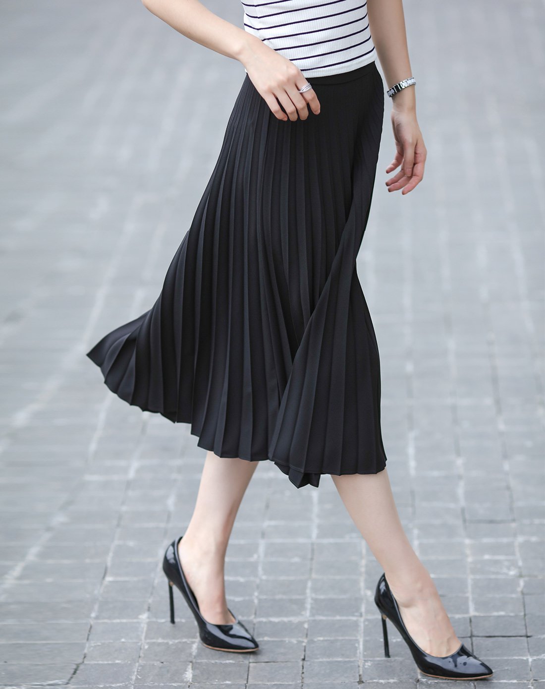时尚气质半身裙百褶裙黑色