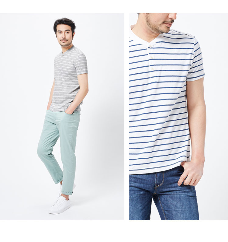 全棉扁机和尚领t恤