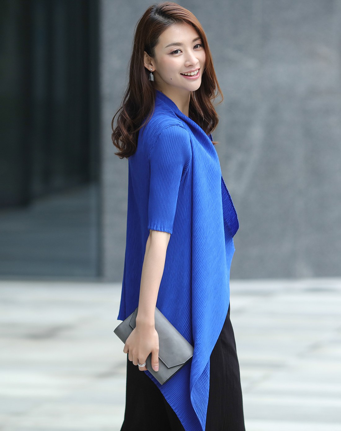 时尚大方中袖雪纺外套开衫蓝色