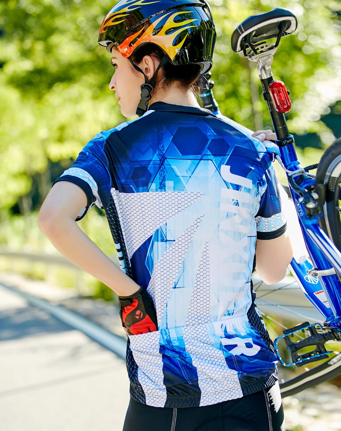 jinxueer男女运动服饰专场吸湿排汗 女款轻薄速干短袖骑行服蓝色16jq