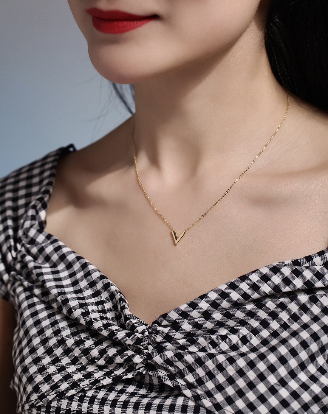 日韩简约v型百搭镀14k金色项链