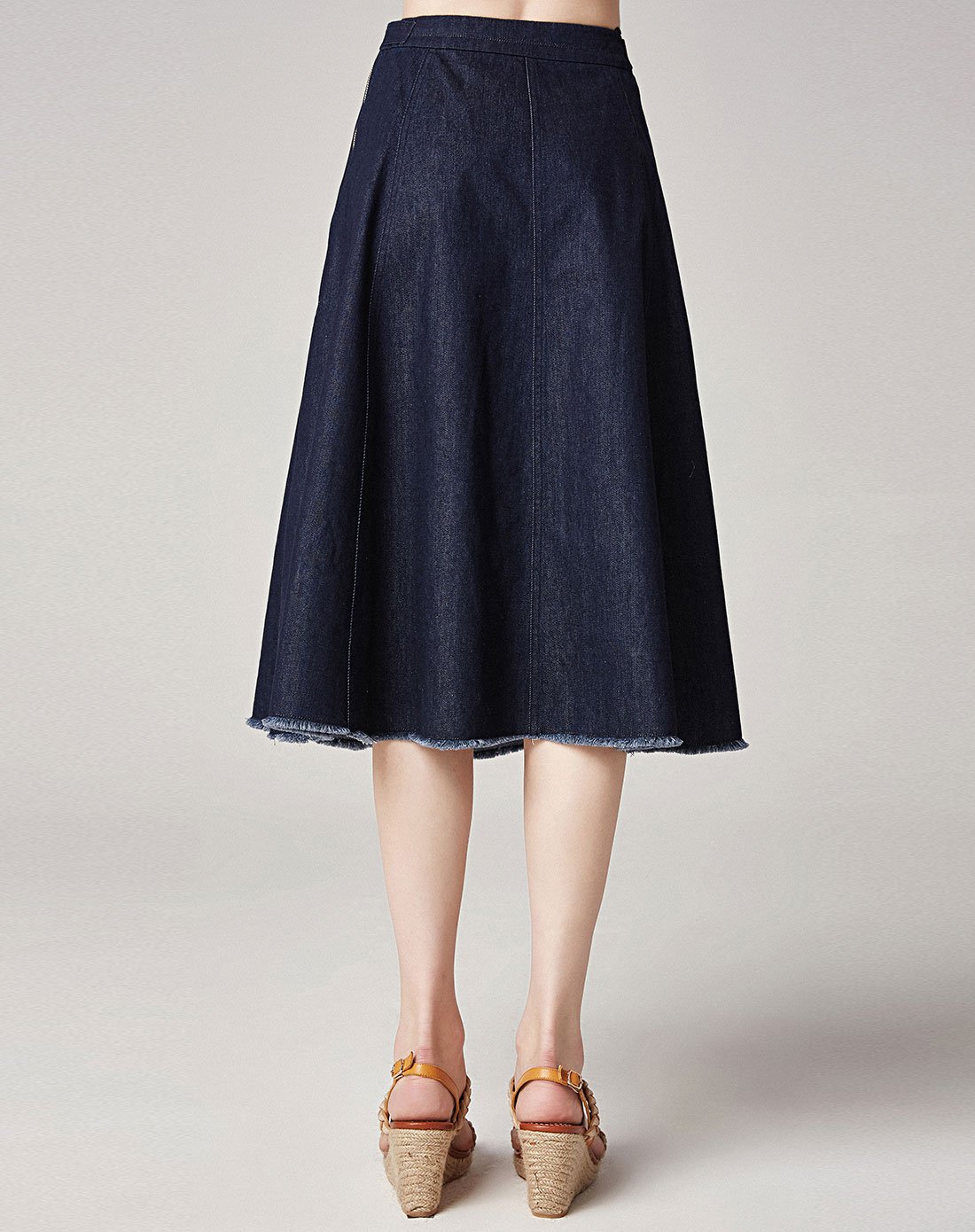 藏青色高腰纯色a字牛仔半身裙