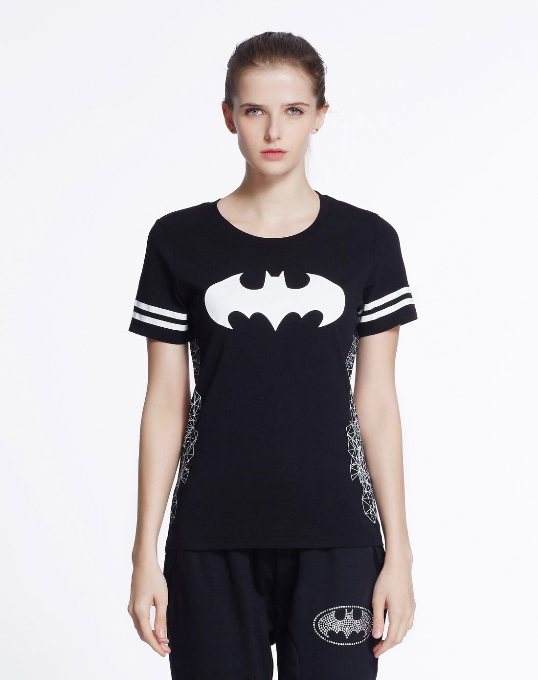蝙蝠侠/batman系列 女款短袖t恤 经典logo图案圆领