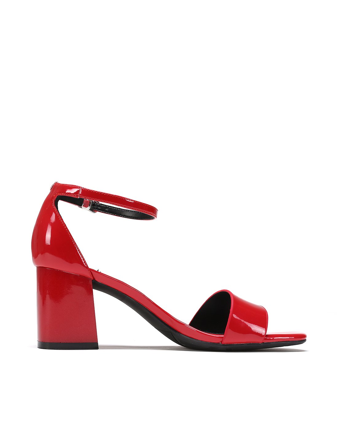 杜拉拉系列舒适方跟一字扣带女式凉鞋红色