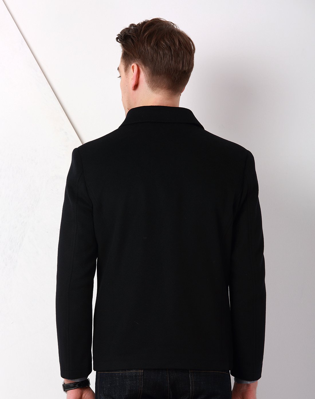 全羊毛商务休闲羊毛夹克黑黑色