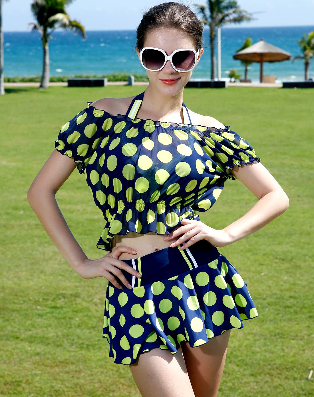 运动波点 女款比基尼四件套泳衣