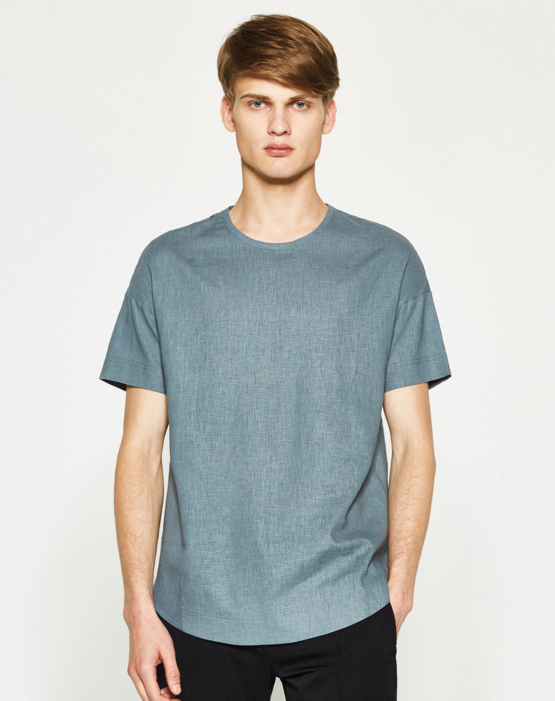 2017新品简约宽松版t恤圆领短袖男装灰绿色