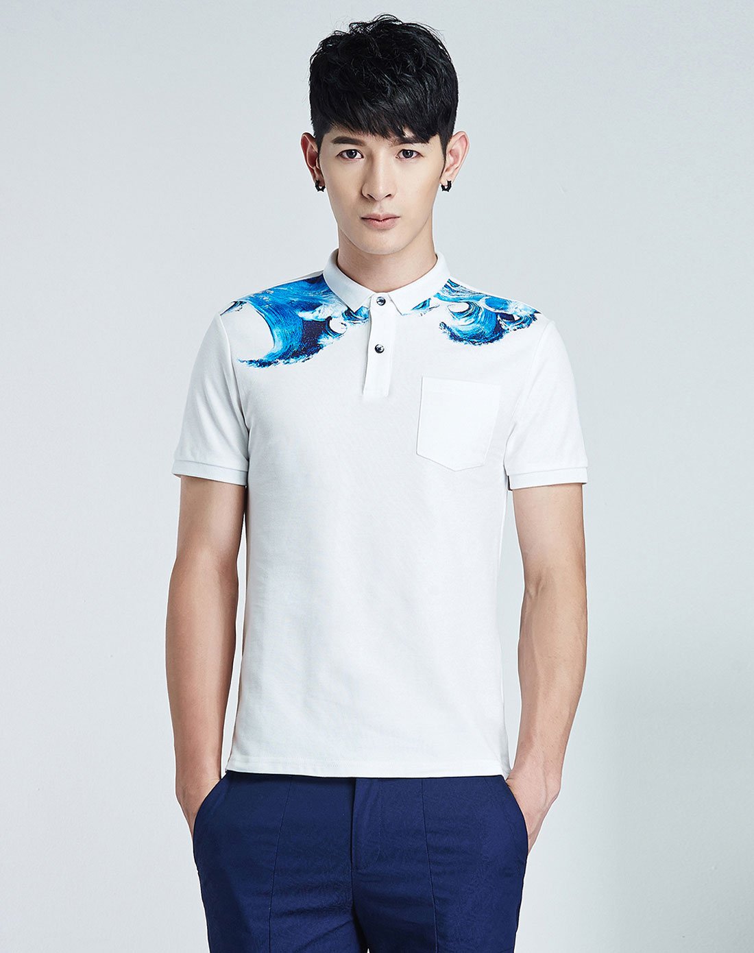 休闲时尚百搭简约无领短袖t恤