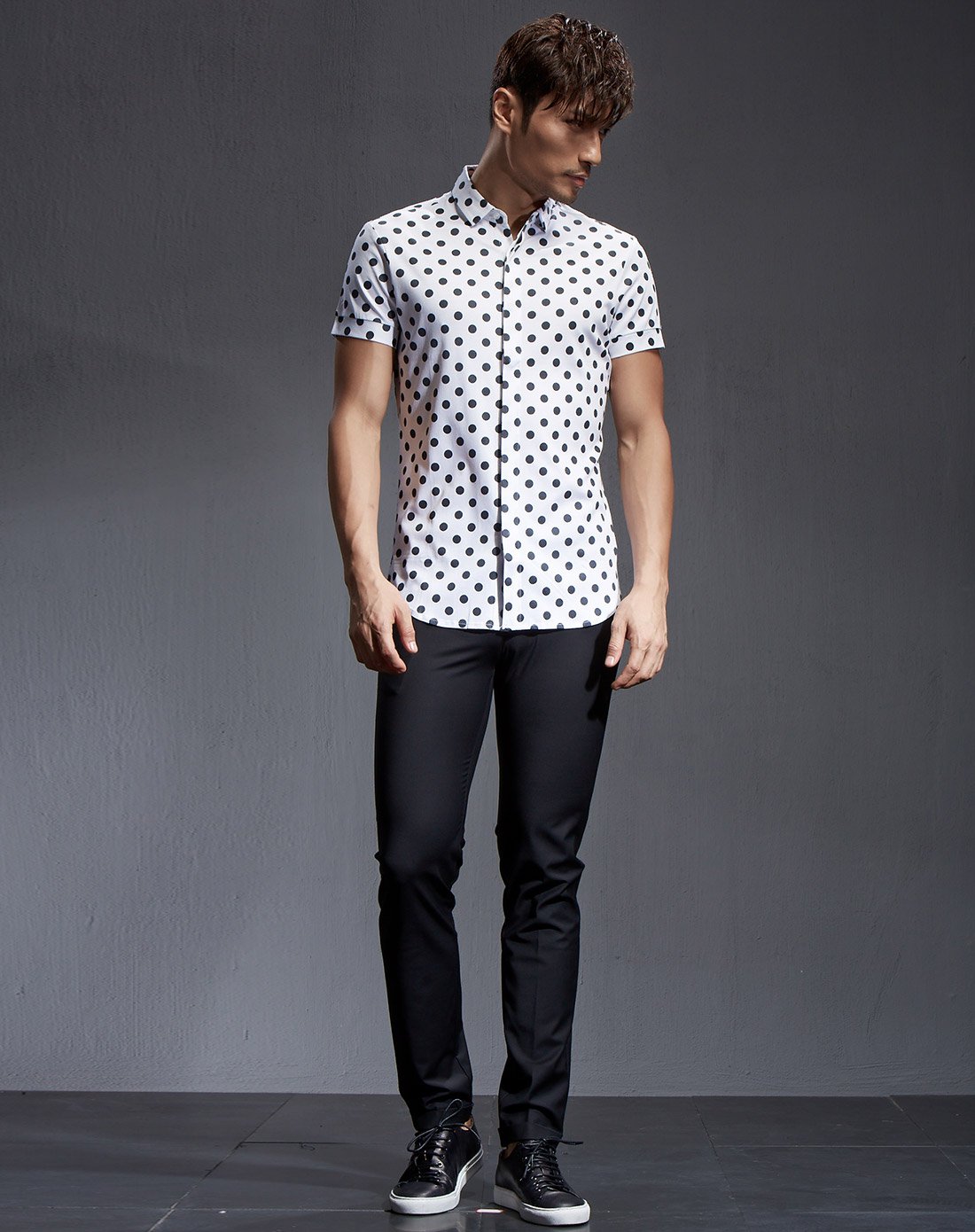 北纬30时尚商务男装专场 北纬30度2018夏季新款男士斑点翻领休闲潮流