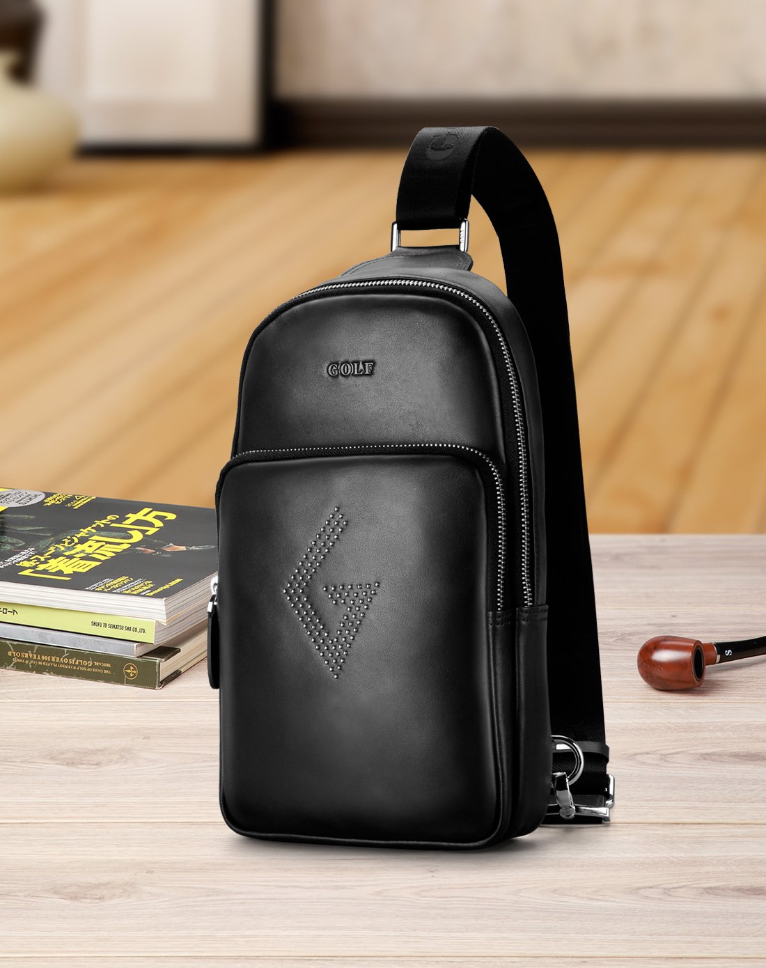 头层牛皮胸包男士斜挎包韩版单肩休闲商务男包潮背包