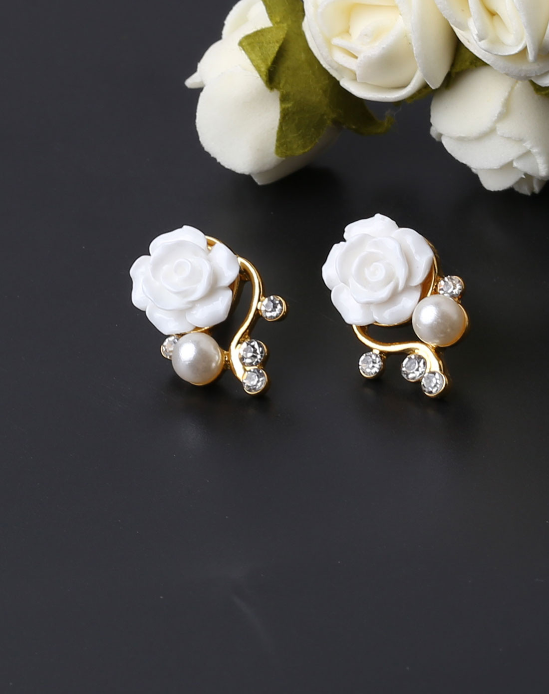 浪漫玫瑰花耳钉蓝色