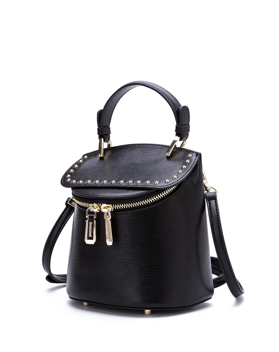 牛皮前卫铆钉水桶型女手提斜挎包