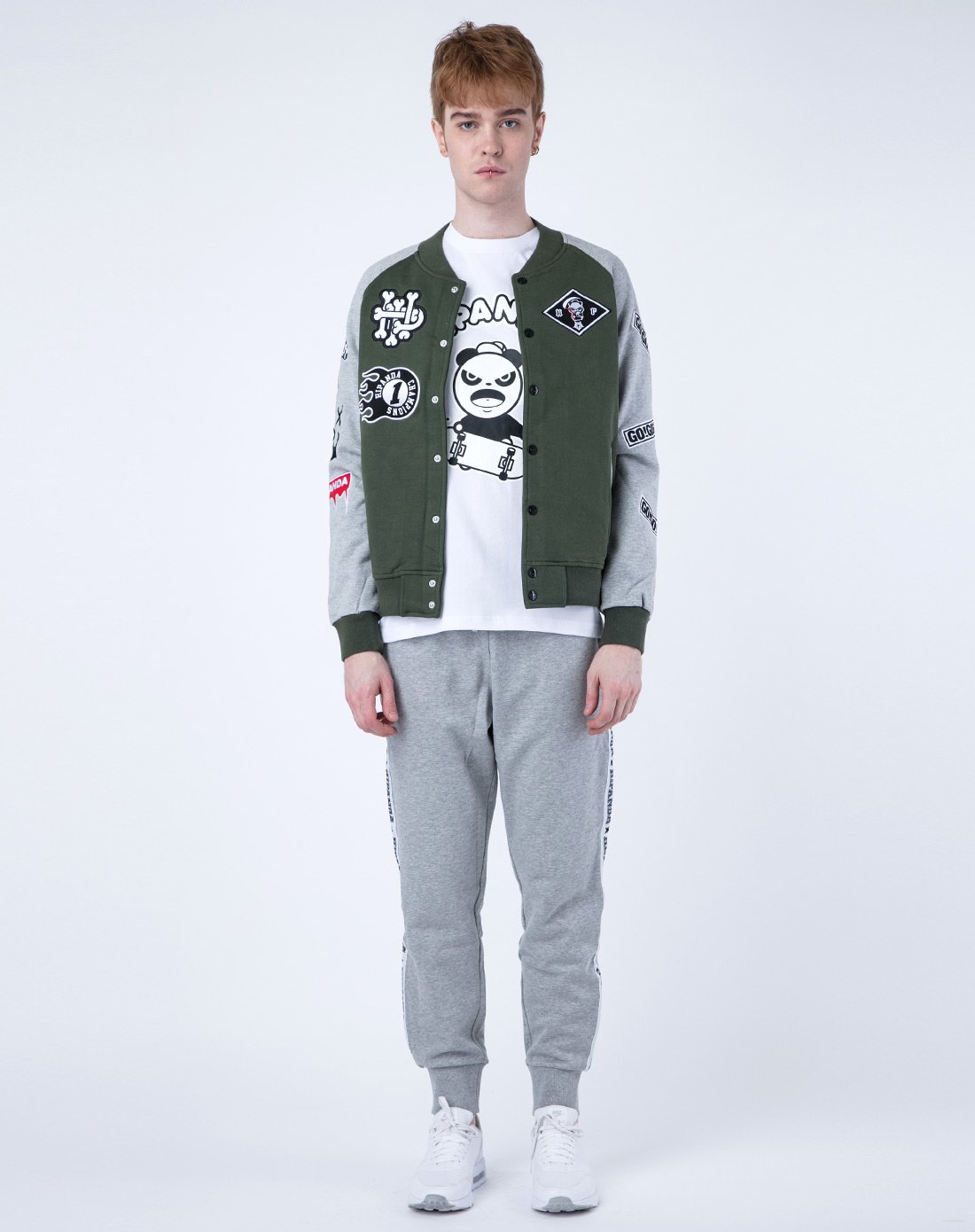 男款字母插肩袖棒球服深红色