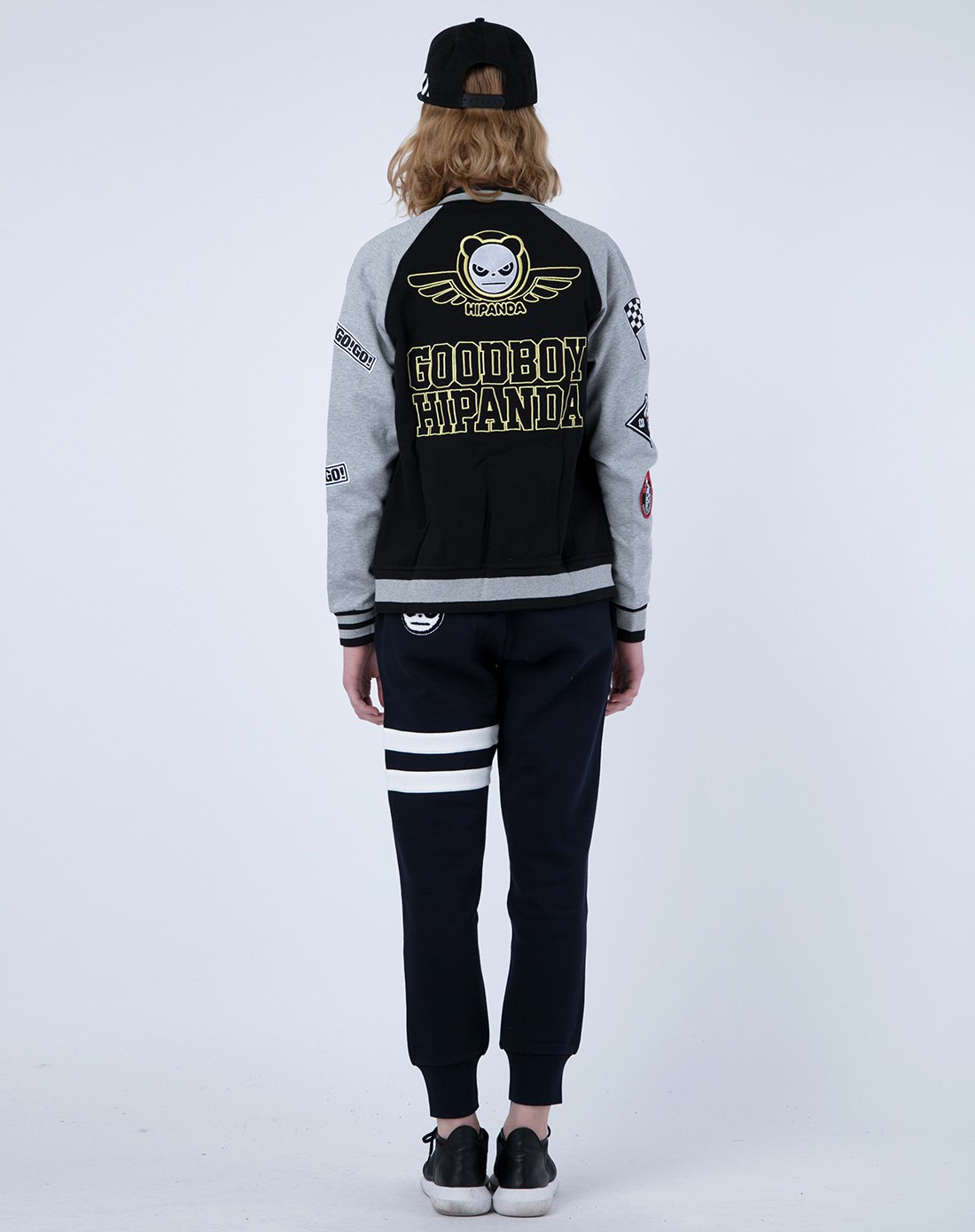 hipanda男女装女款徽章插肩袖棒球服黑色0153432281902_唯品会