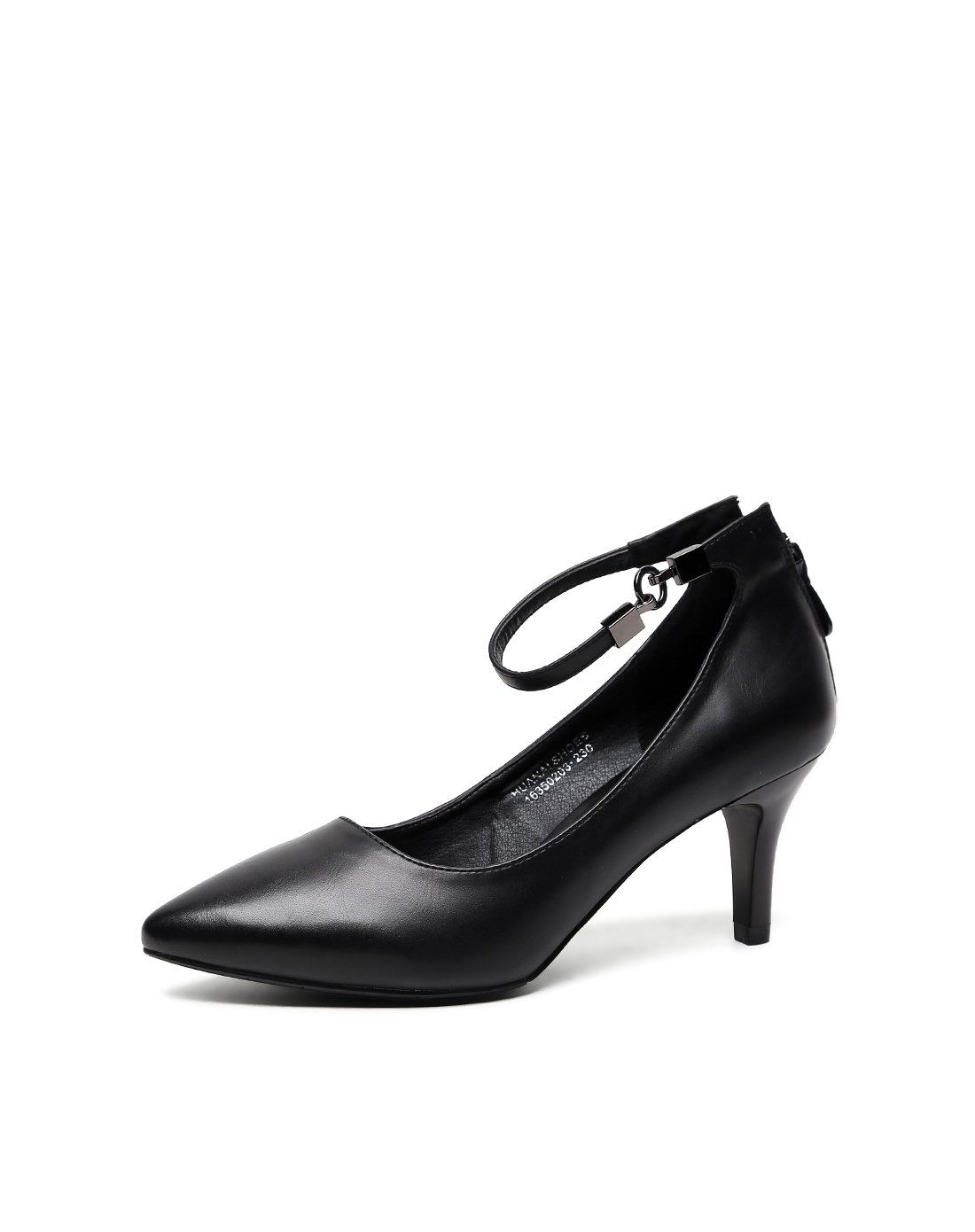 华耐女鞋春秋款尖头细跟ol一字式扣带浅口单鞋灰色