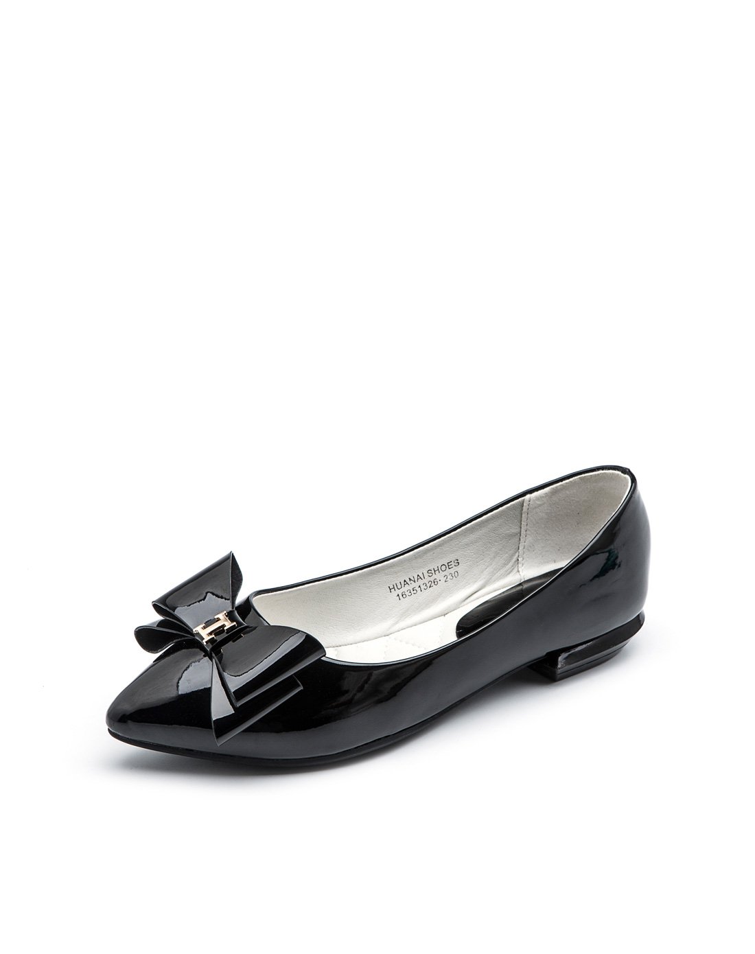 华耐女鞋春秋款尖头蝴蝶结平跟浅口单鞋灰色