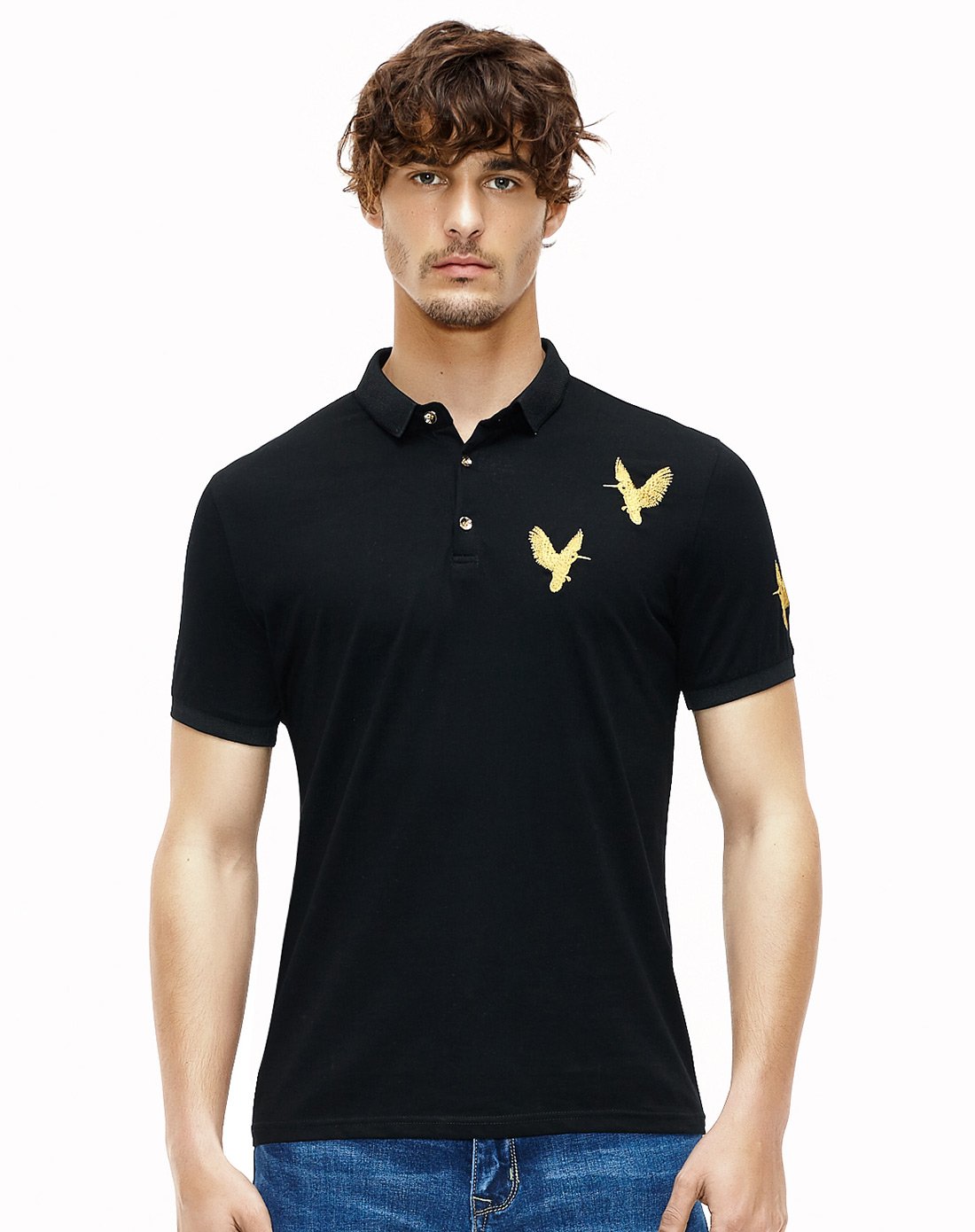 2018夏季新款蝴蝶图案翻领休闲短袖t恤