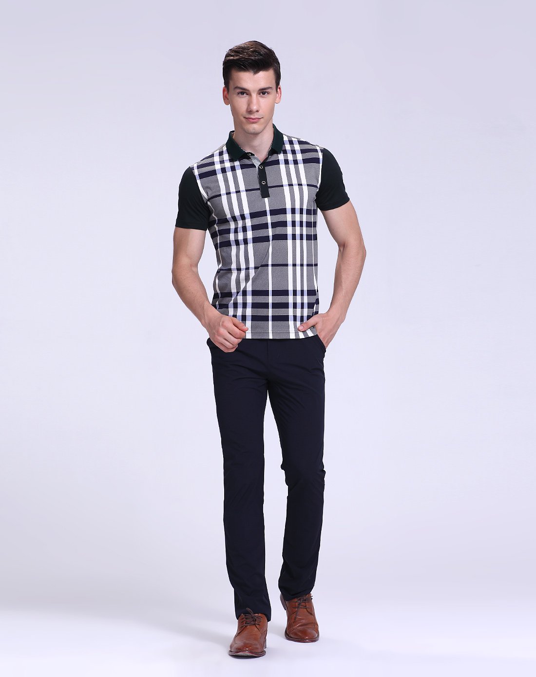 时尚格仔长柔棉品质款t恤