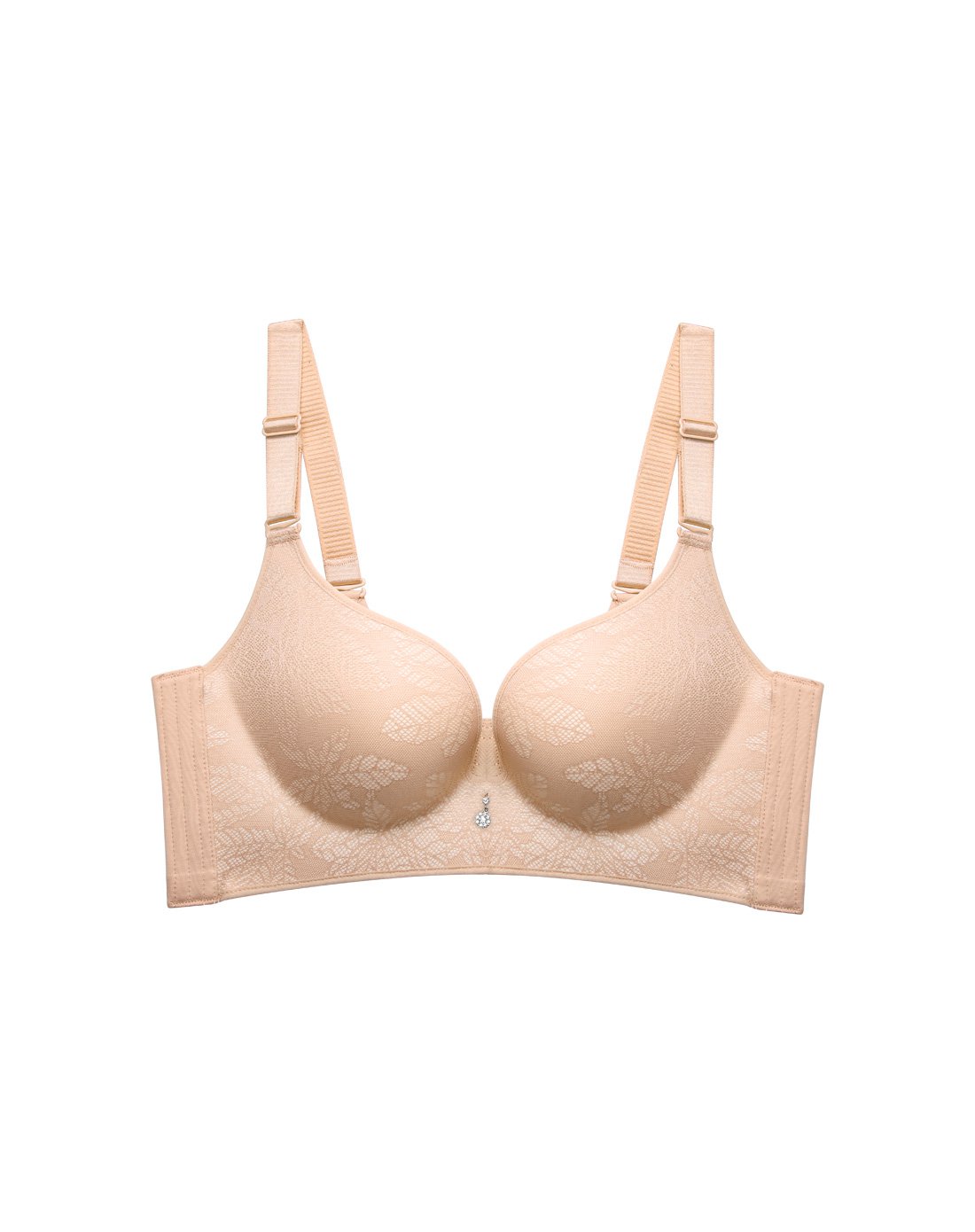 女款一片式印花无痕无钢圈聚拢调整型文胸优雅黑