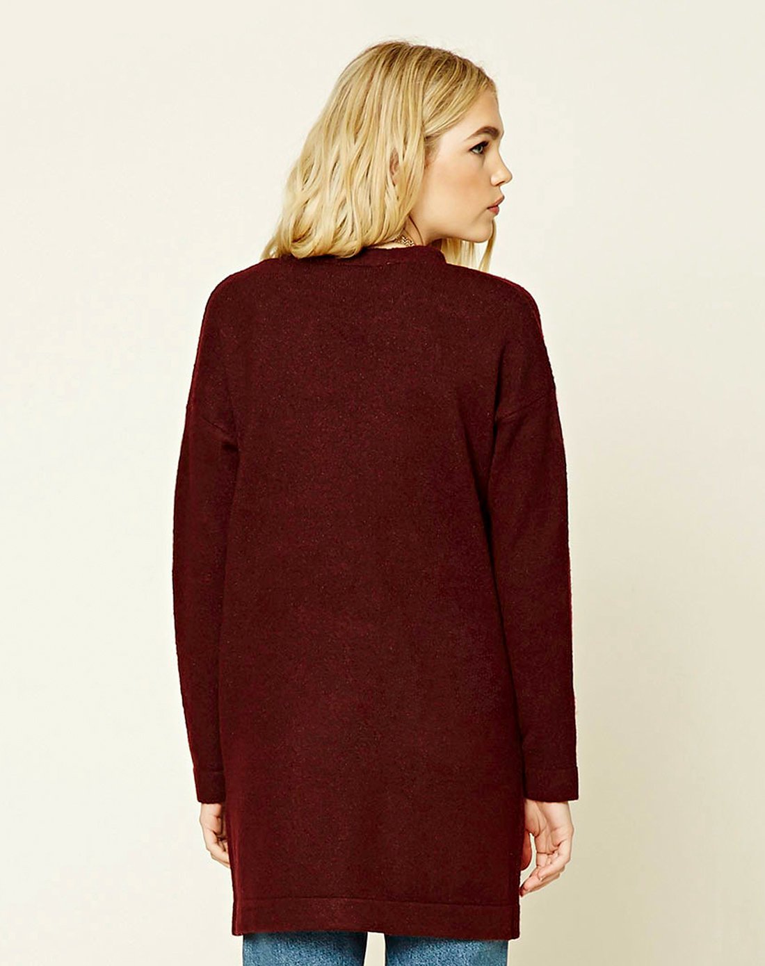 经典百搭长款针织衫开衫深紫红色