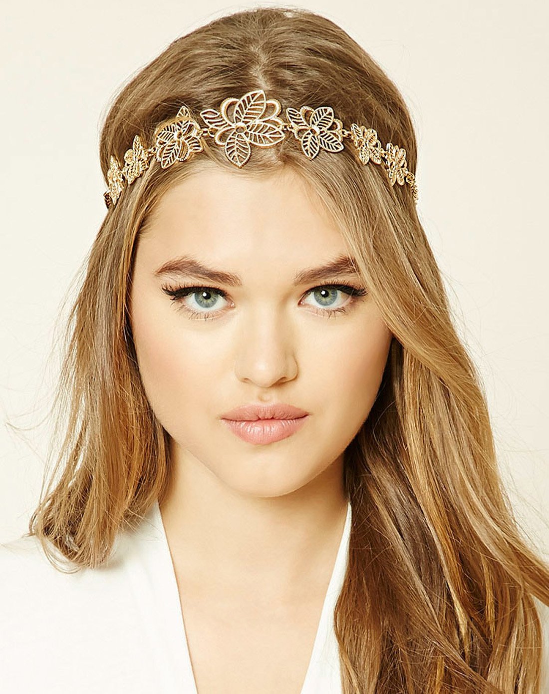 复古镂空树叶造型发带金色