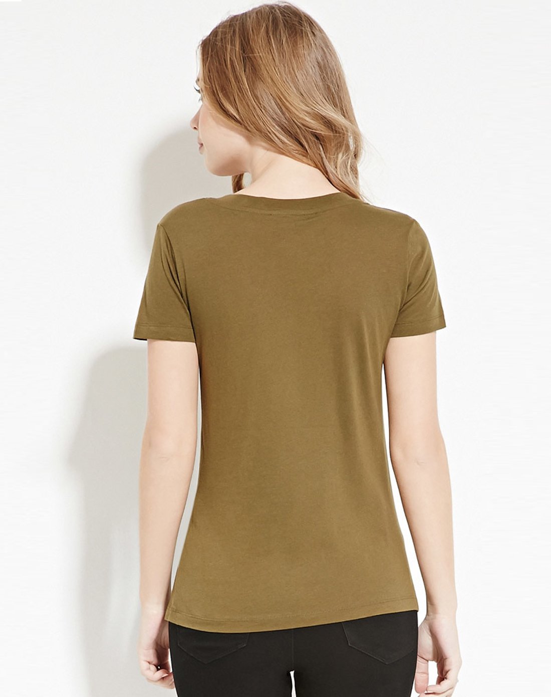 莫代尔v领打底短袖t恤浅橄榄色