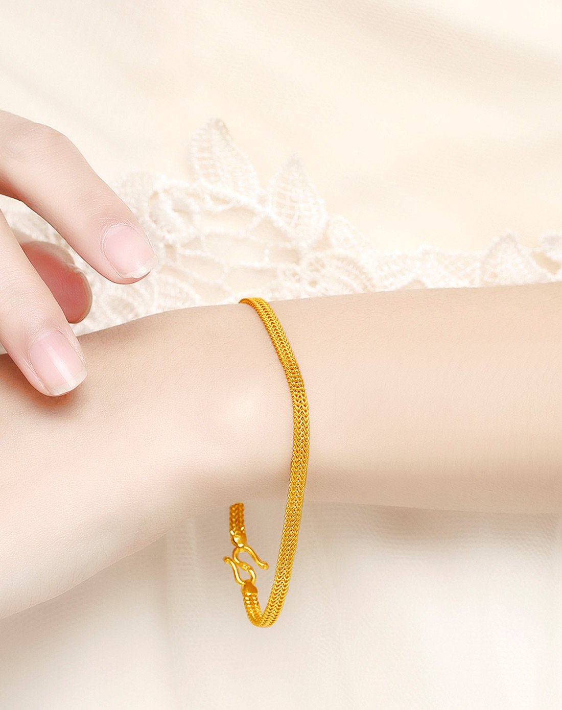 金至尊 足金双排鱼骨手链(计价)