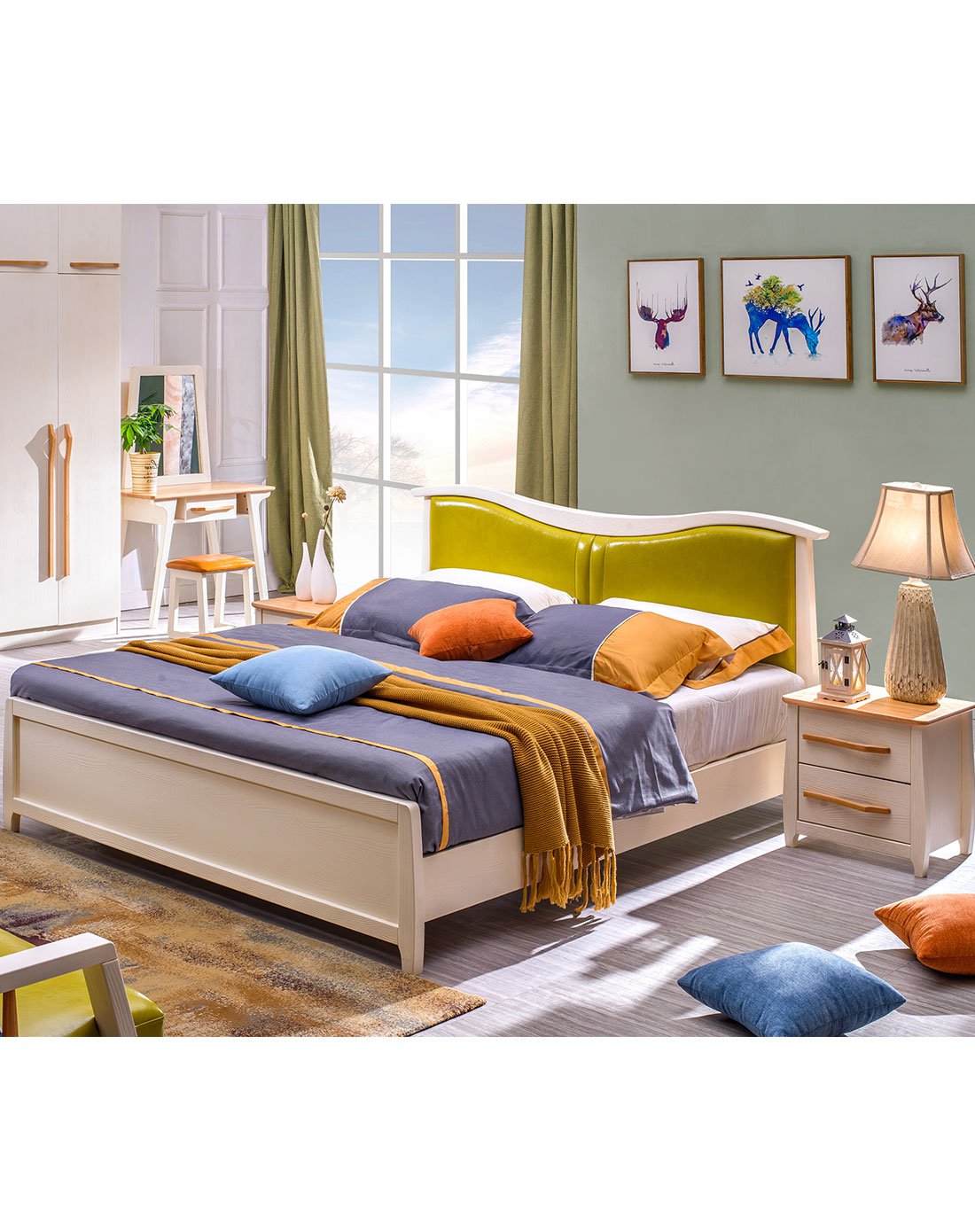 雅林家具专场直发货北欧全实木双人床 带软靠yb606-a2_唯品会