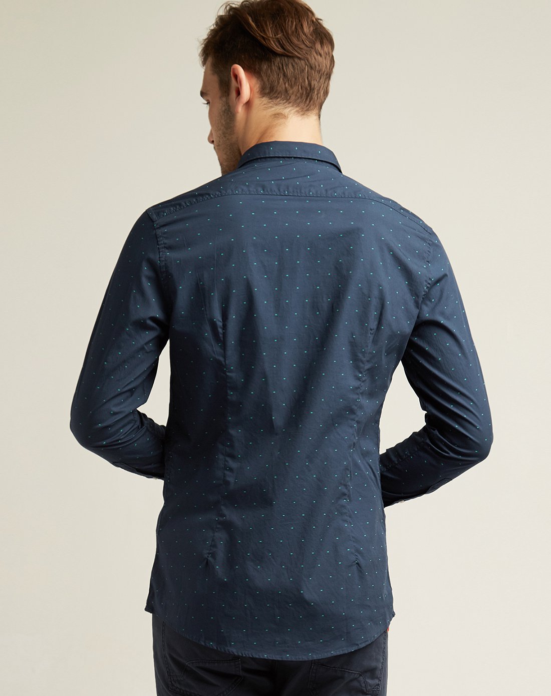 男士全棉波点印花长袖衬衫