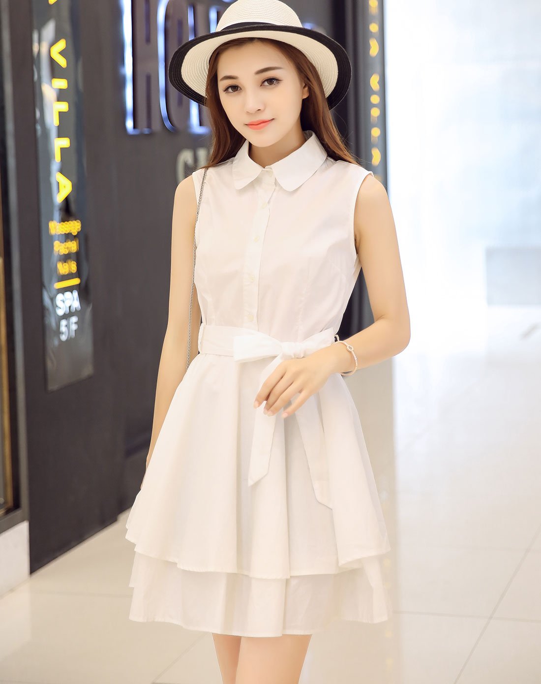 韩版清新无袖衬衫连衣裙白色