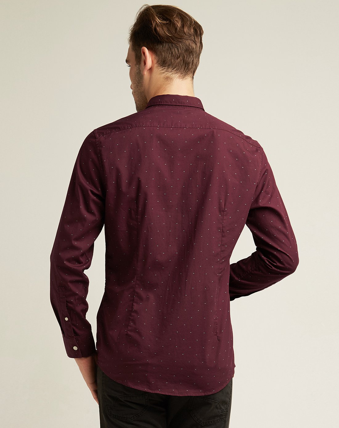 男士全棉波点印花长袖衬衫