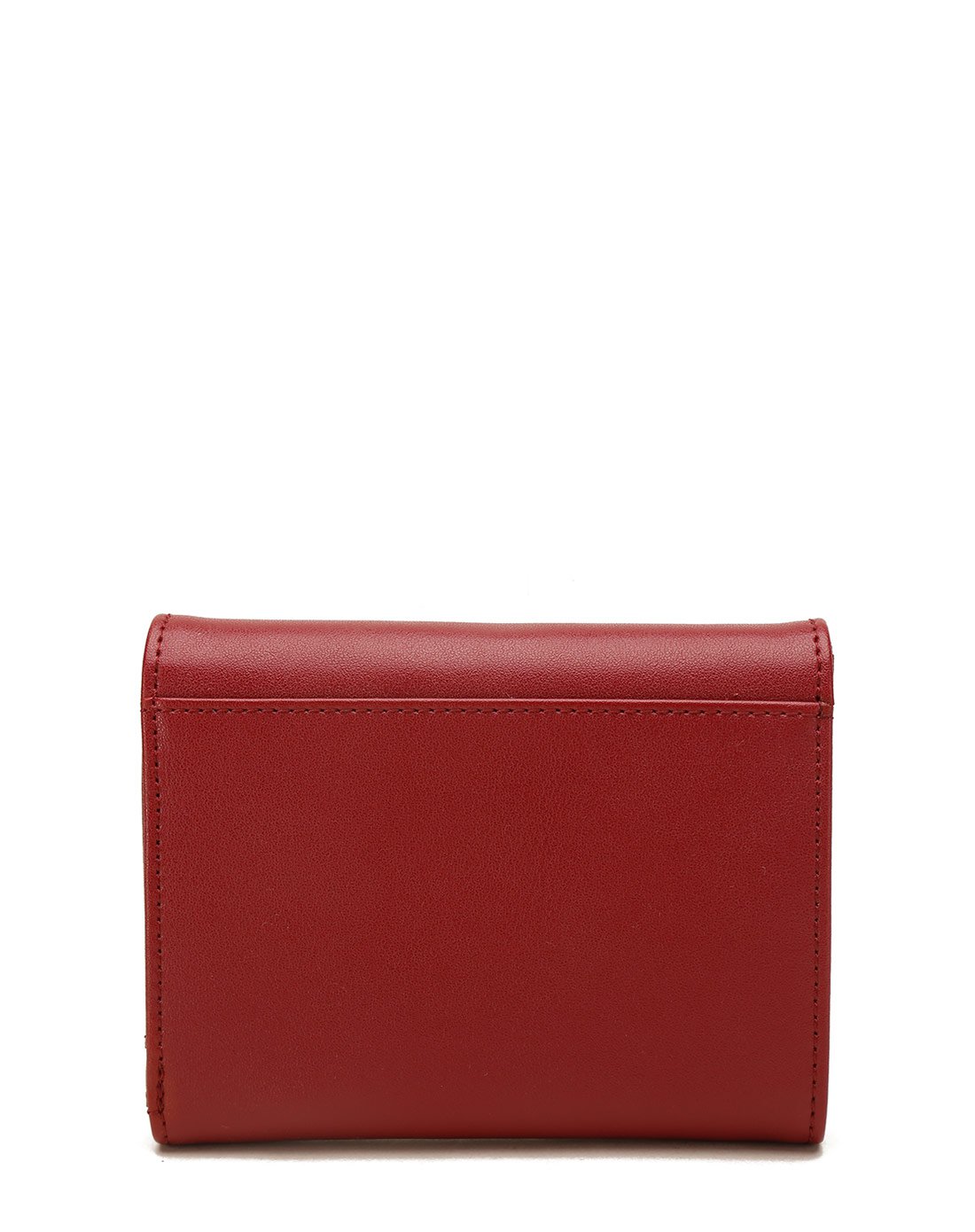 时尚简约牛皮短款钱包酒红色