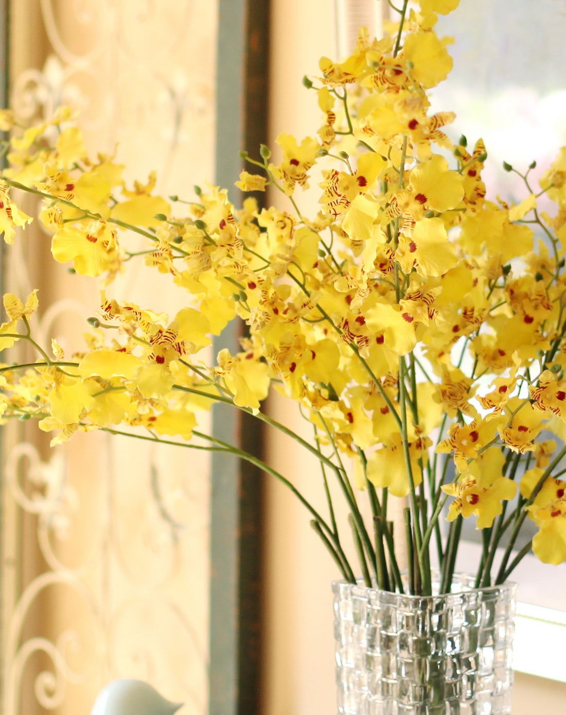 鱼西美屋 浪漫优雅的跳舞兰仿真花套装 创意编织玻璃花瓶客厅插花艺假