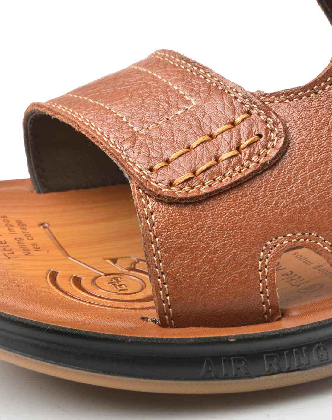 潮流手缝牛皮防滑男休闲沙滩鞋凉鞋拖鞋棕色