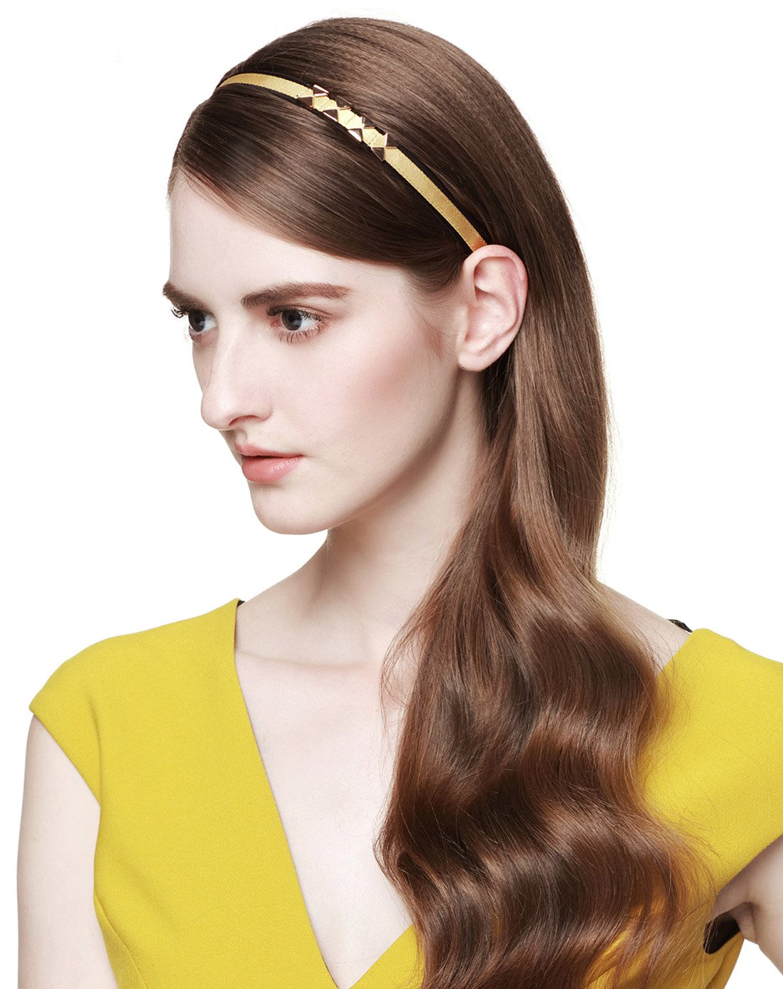 (唯品会专供)百搭撞色条纹布艺发带黄色