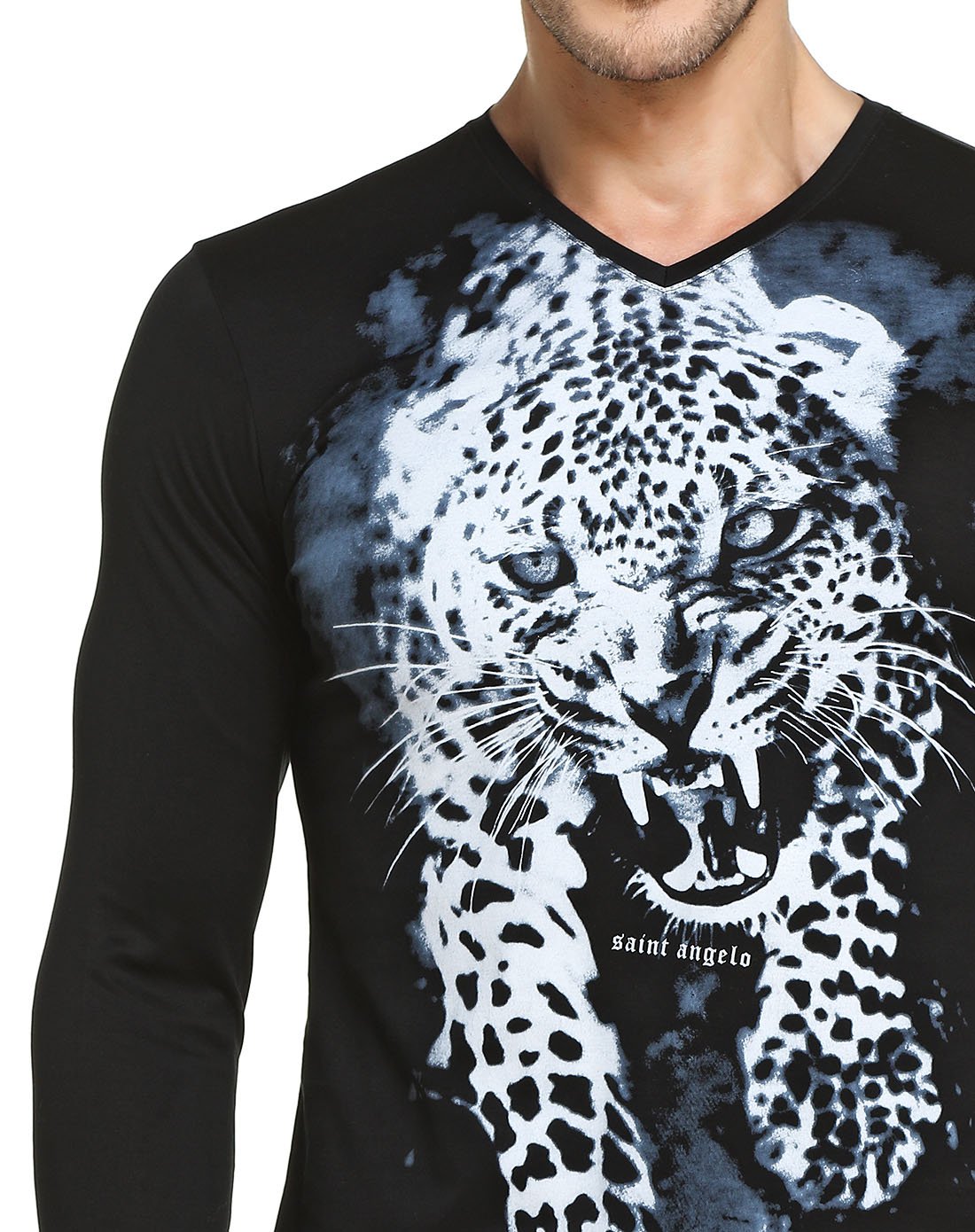 猎豹图案长袖针织t恤