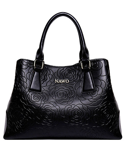 专供款女士黑色复古山茶花手提单肩包蓝色