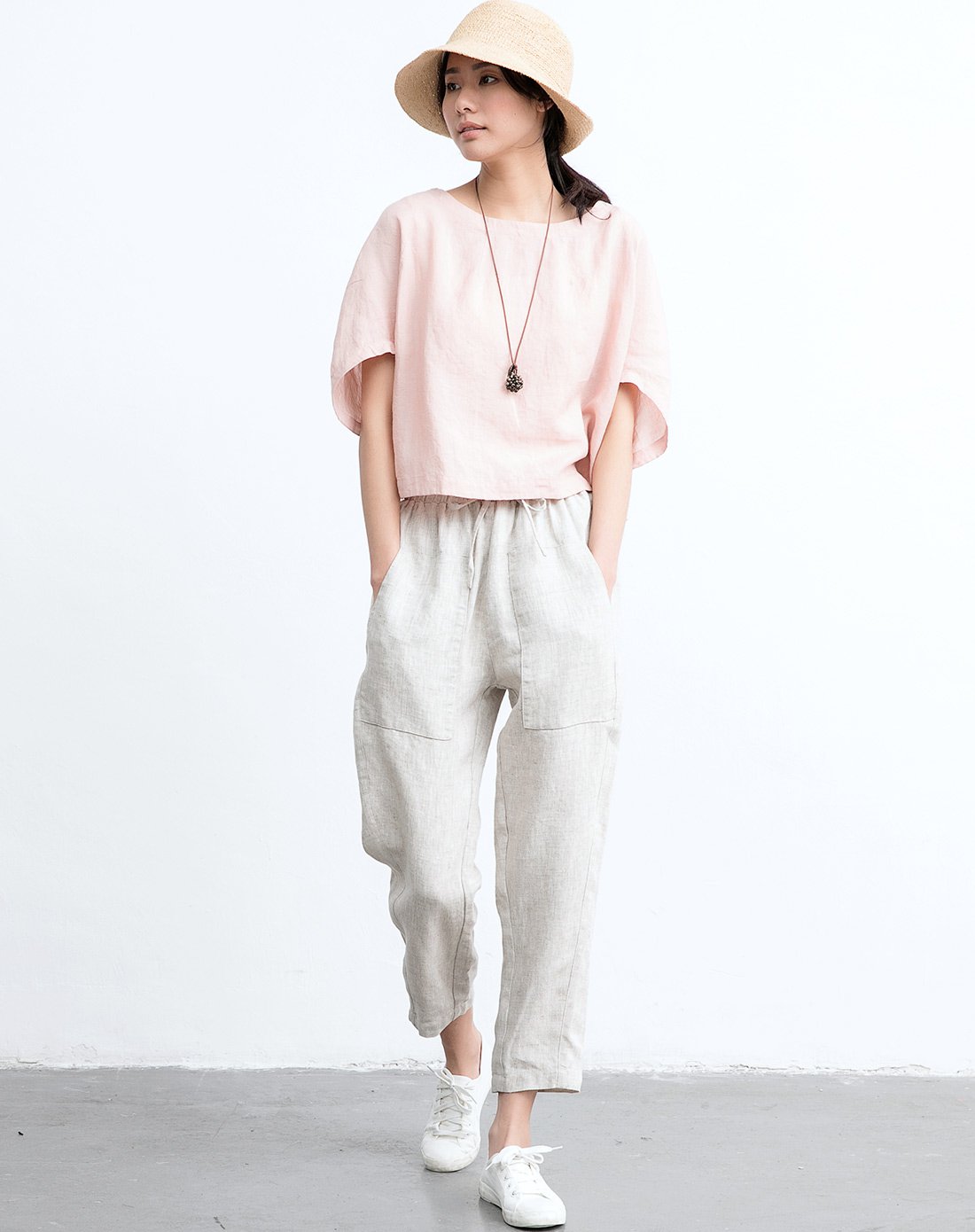 子陌zimo女装专场 休闲亚麻九分裤