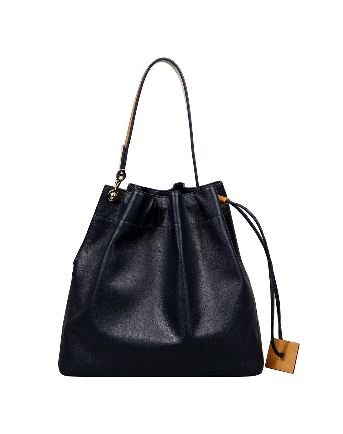 迪桑娜牛皮革撞色水桶包时尚单肩包女包