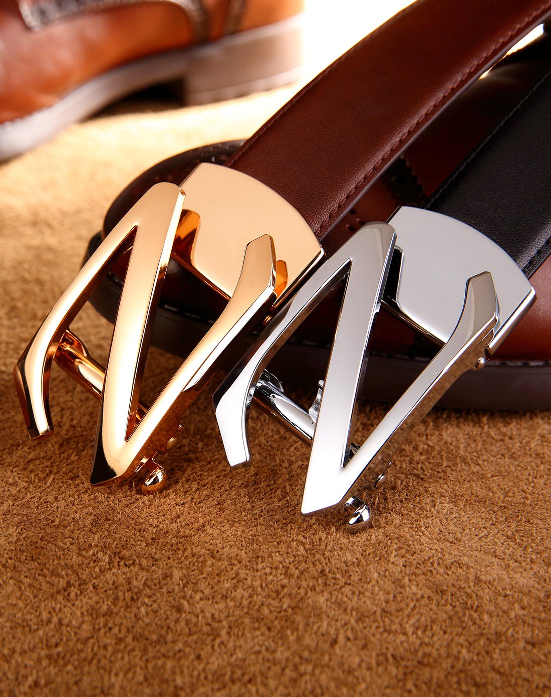 欧美时尚男士牛皮z字自动扣皮带腰带黑色